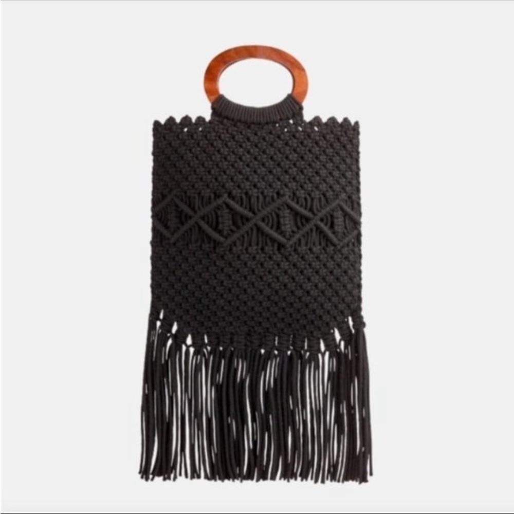 Danielle Nicole Black Woven Macrame Bag - image 5